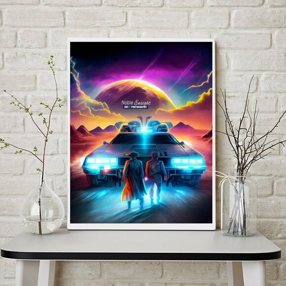 Back To The Future Delorean Fantasy Art Illustration Oil Painting Print - Picture 2 of 6